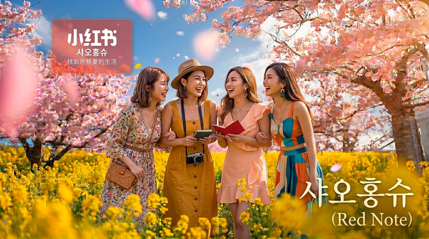 샤오홍슈 마케팅 · 중국인 관광객이 제주 음식점을 검색하는 모습