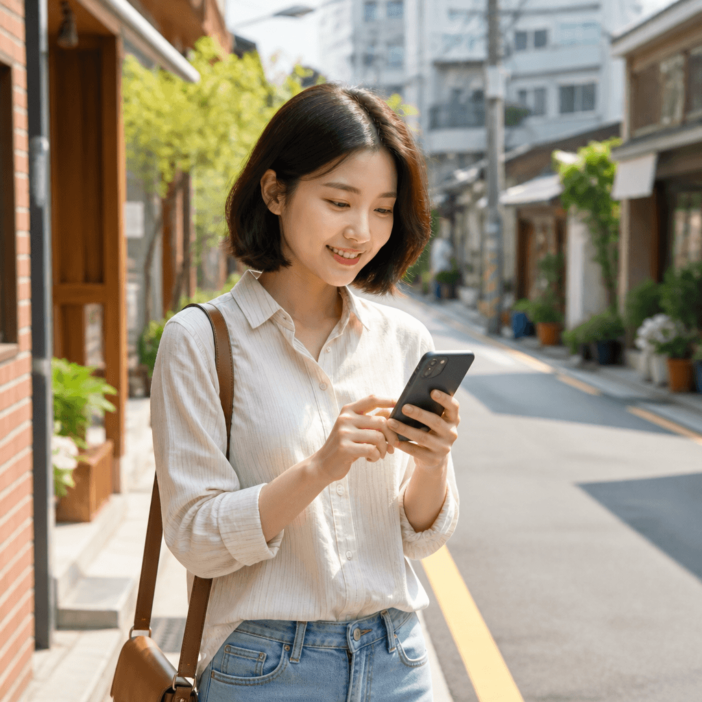 저녁 약속 장소를 검색하는 시민의 일상적인 모습 (컨셉 이미지)