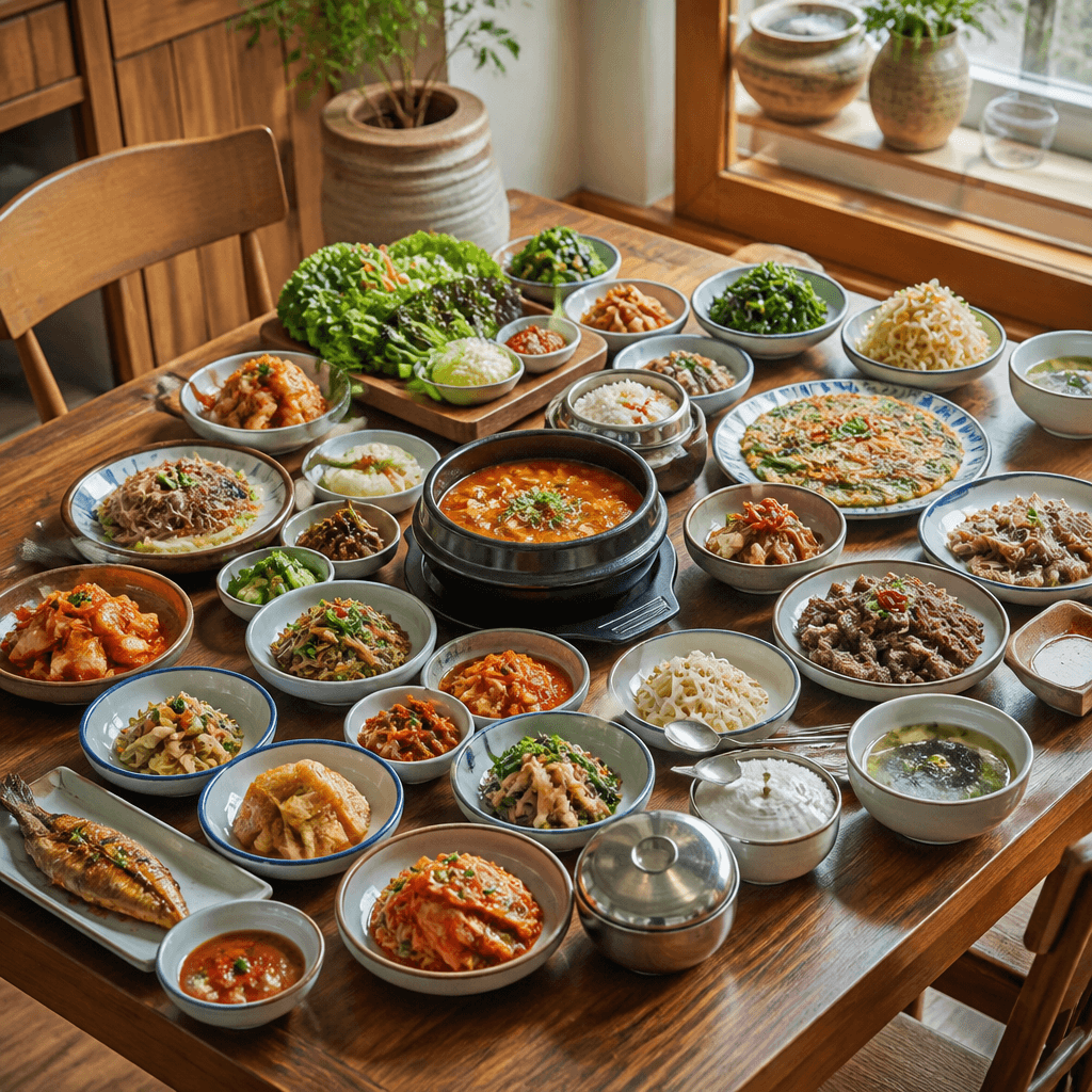 반찬이 가득한 남도 한정식 풀상의 푸짐한 차림 (컨셉 이미지)