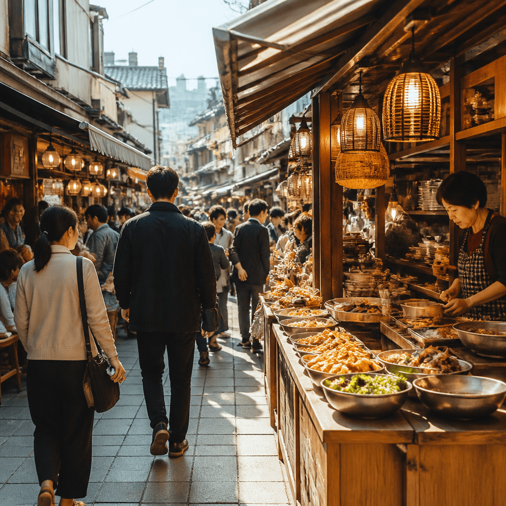 여러 식당의 상차림을 살피며 기준을 체감하는 모습 (컨셉 이미지)