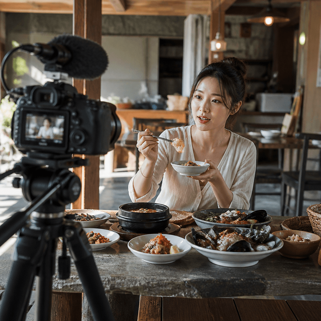 제주 매장을 촬영 중인 한국 인플루언서의 카메라 장비