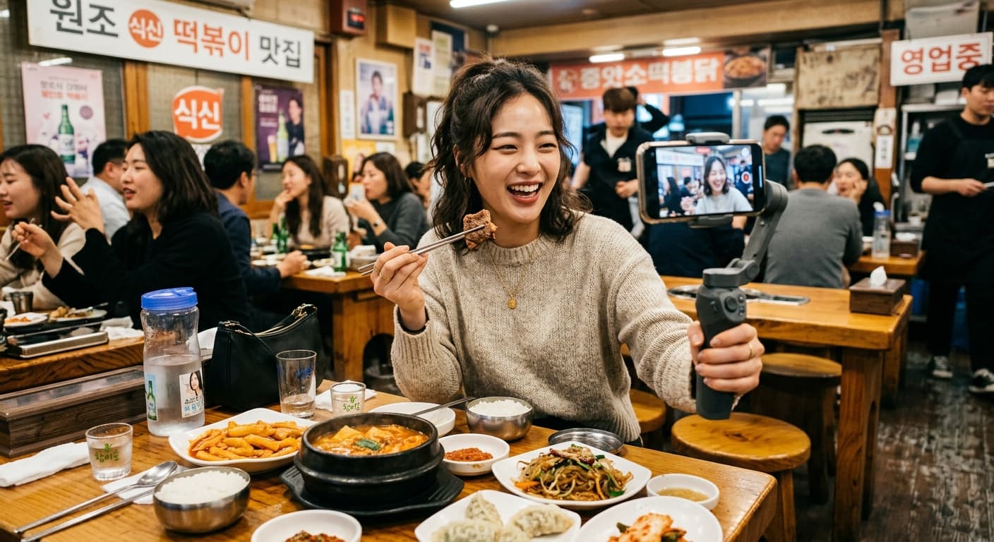 맛집 인플루언서 자체 콘텐츠 촬영 · 자연 리액션 모먼트