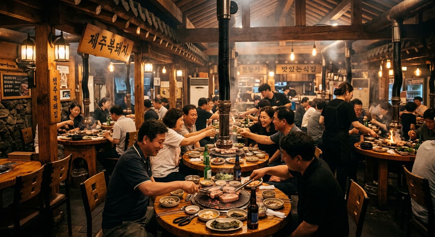 제주 맛집 식당 인테리어 · 흑돼지 BBQ 전통 분위기