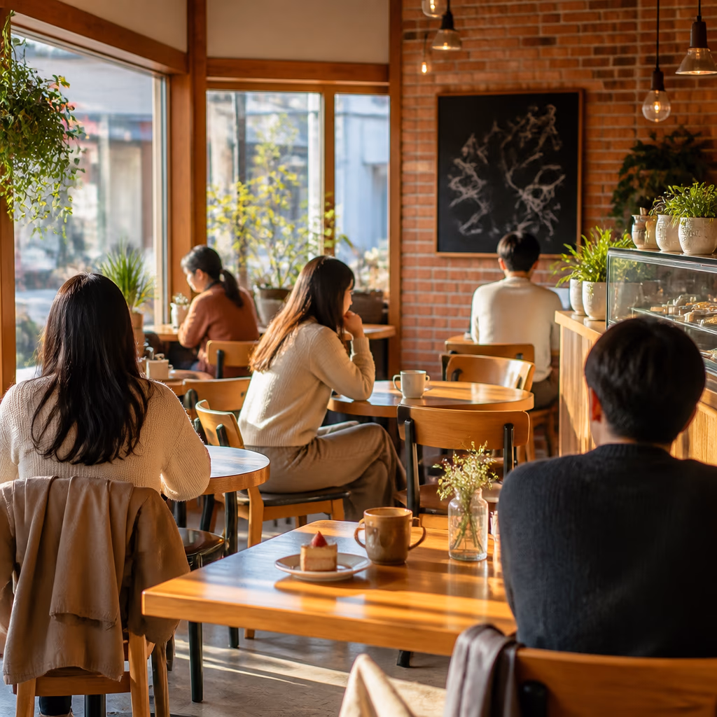 오후 시간대 자연스러운 카페 손님 흐름 컨셉 이미지