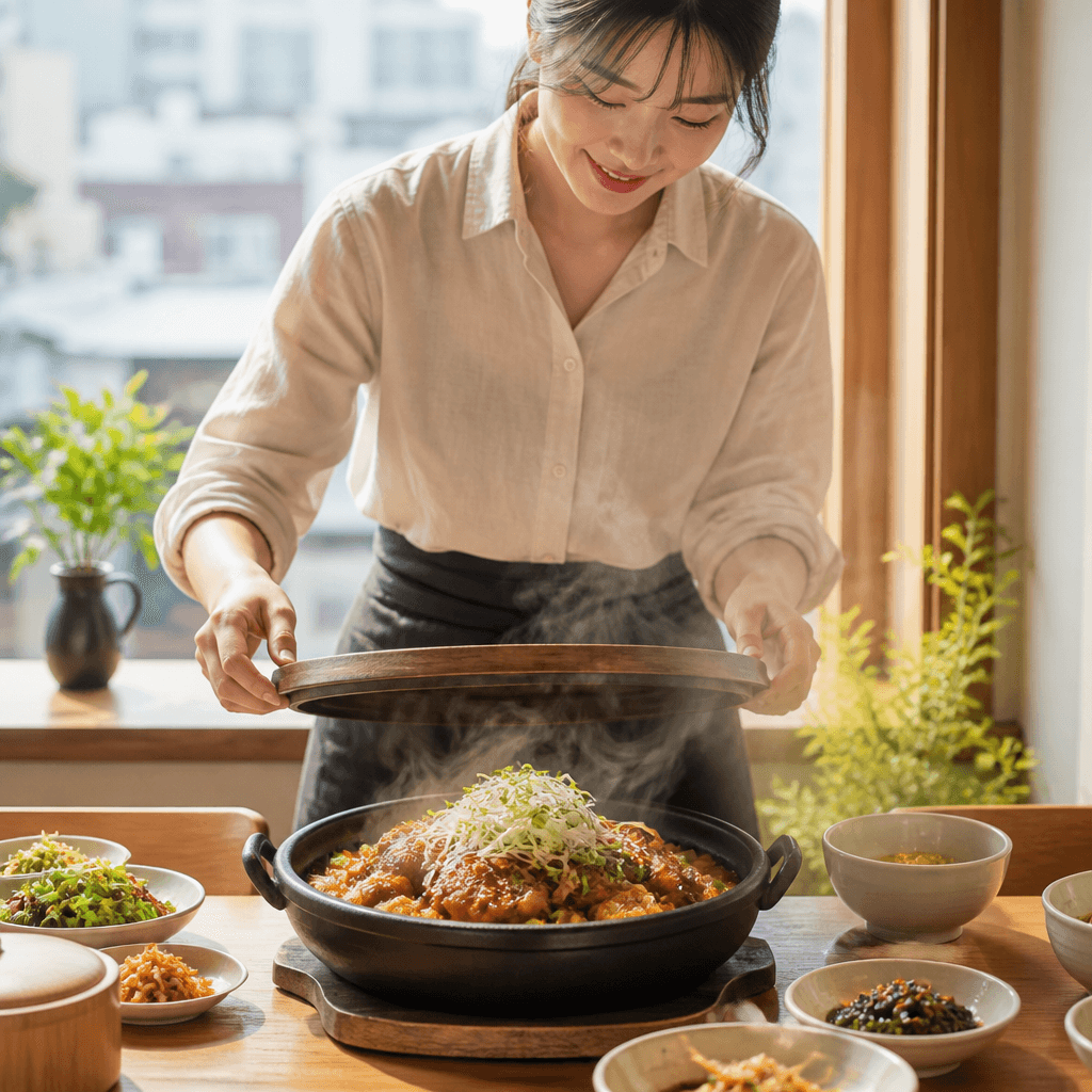 김이 오르는 새 메뉴가 처음 공개되는 순간의 상차림 (컨셉 이미지)