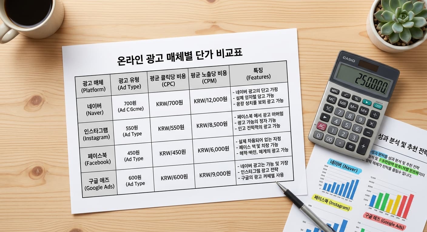 음식점 광고 가격 채널별 비교 · 5플랫폼 단가 특성