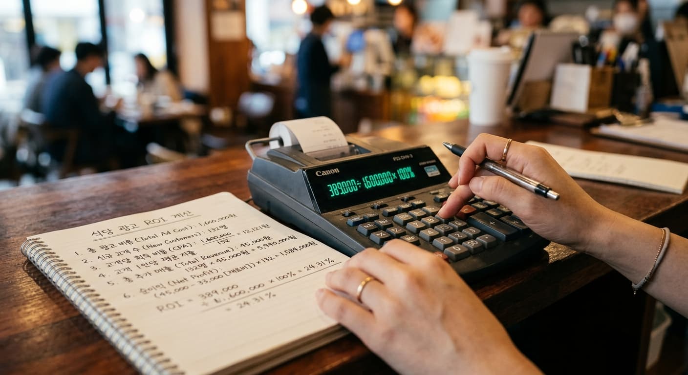 음식점 광고 ROI 계산 · 광고비 1만원이 손님 몇 명?