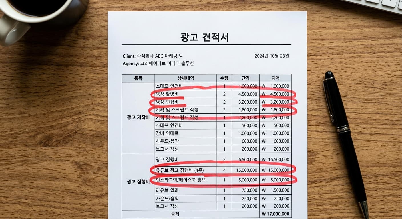식당 광고 견적 항목 분석 · 6가지 분리 표기