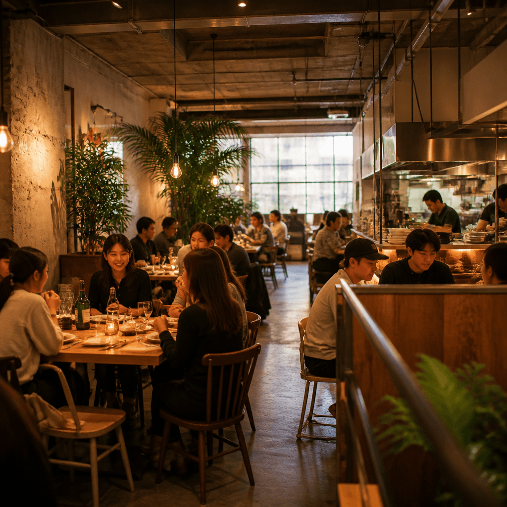 서울 홍대 트렌디한 식당 내부 분위기와 젊은 손님