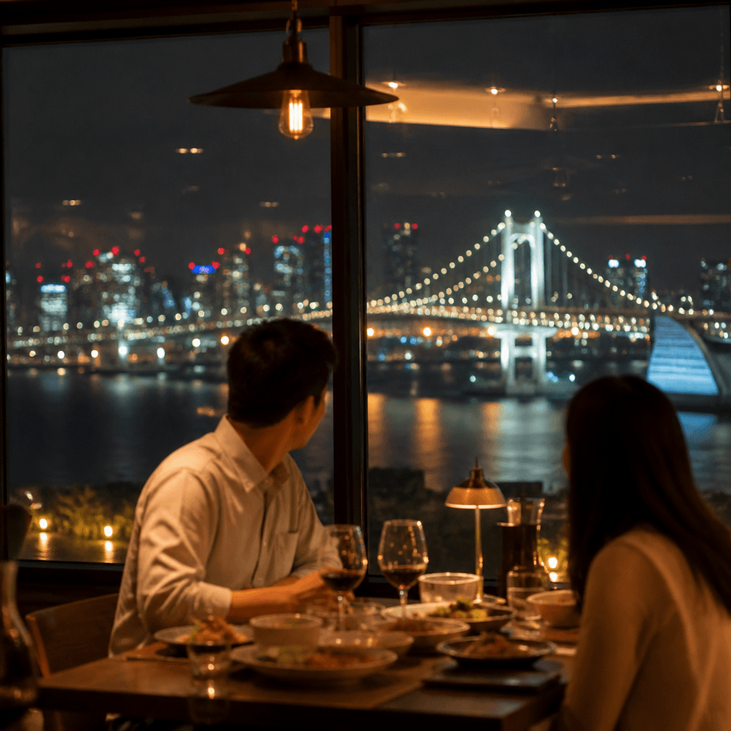 부산 광안대교 야경이 보이는 식당 창가 좌석