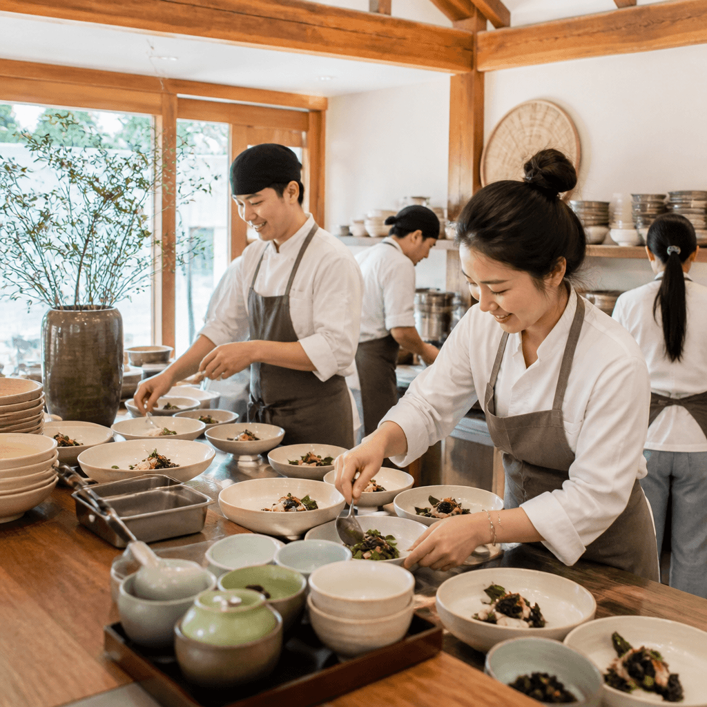 시범 운영 중 손님상을 차리는 주방의 분주함 (컨셉 이미지)