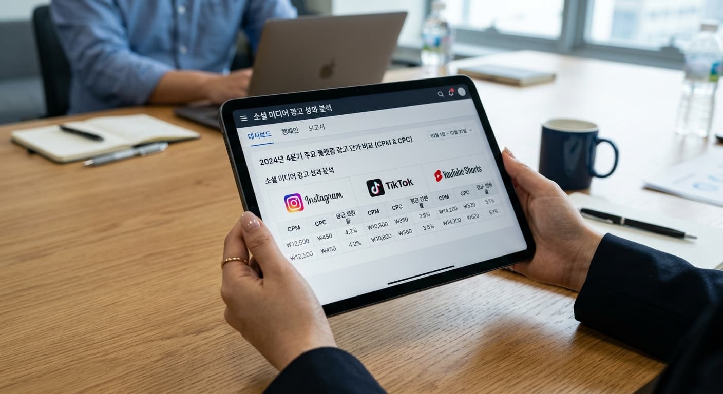 인스타·페북·유튜브 플랫폼 광고 단가 비교 차트 태블릿