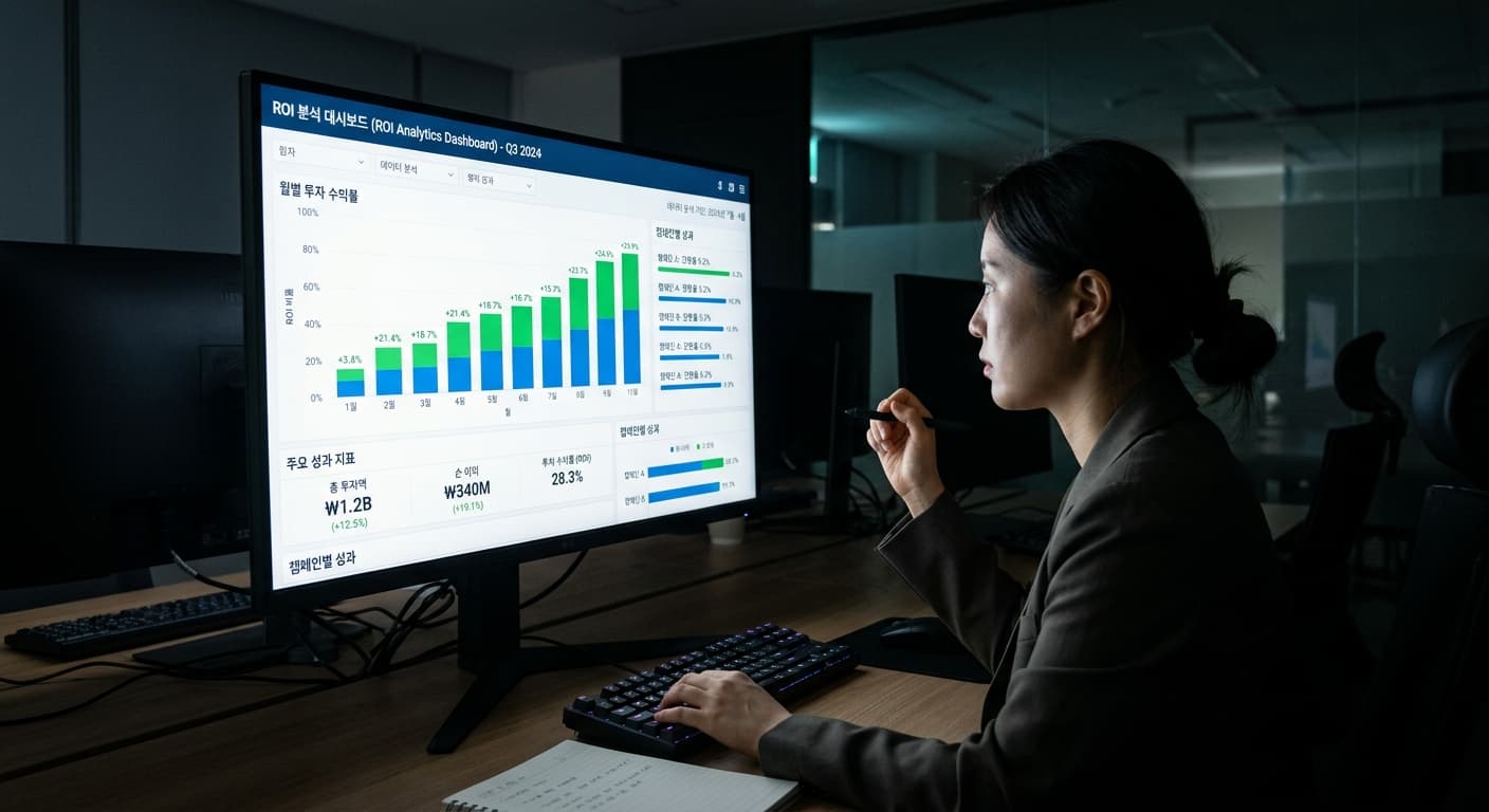 광고비 ROI 분석 대시보드 · 노출·도달·전환·매장 방문 단계별 차트