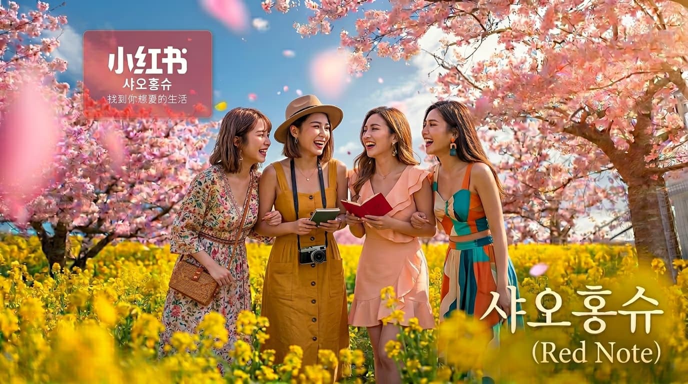 샤오홍슈 마케팅 — 중국인 관광객이 제주 음식점을 검색하는 모습