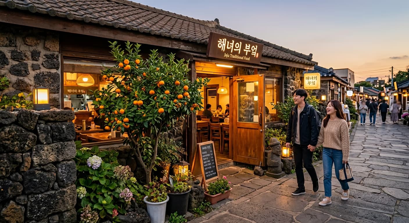 제주 음식점에서 인플루언서가 음식을 촬영하는 모습