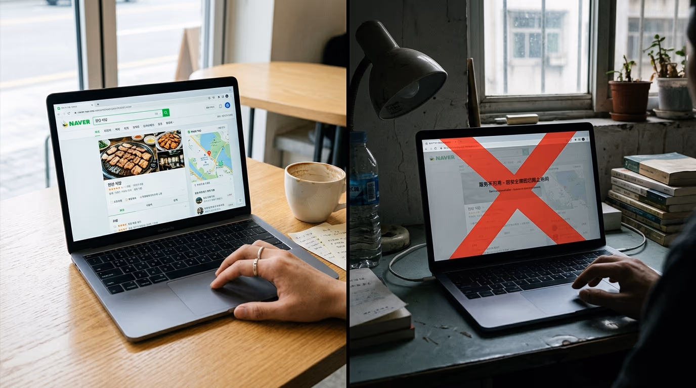 중국 인터넷 검열 — 네이버 접속 불가