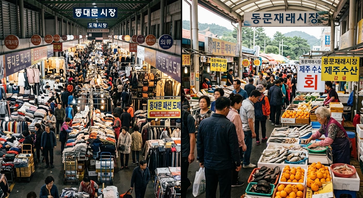 육지 대형 도매시장과 제주 소규모 시장 비교