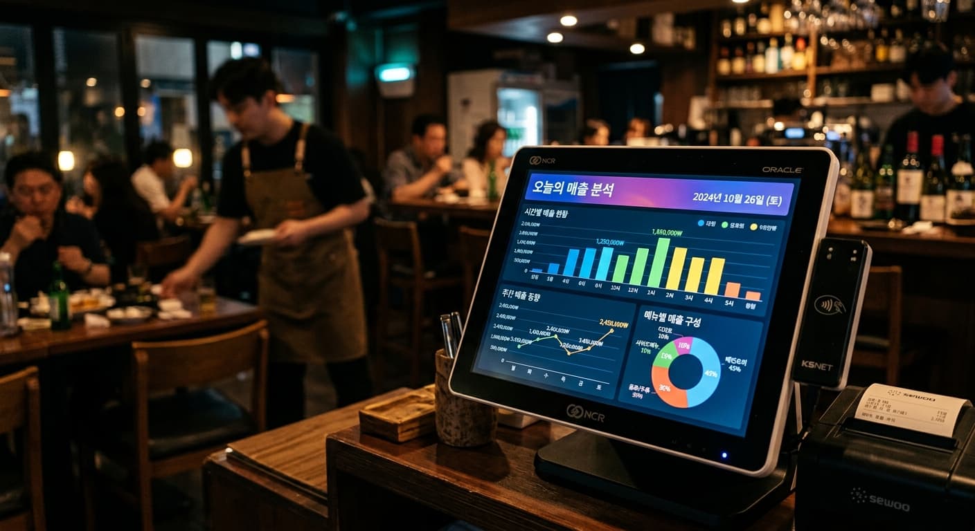 POS 시스템 화면에 표시된 매출 분석 그래프