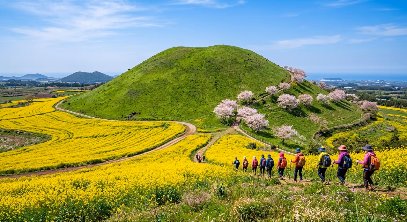 제주 오름과 유채꽃밭 — 제주의 아름다운 자연