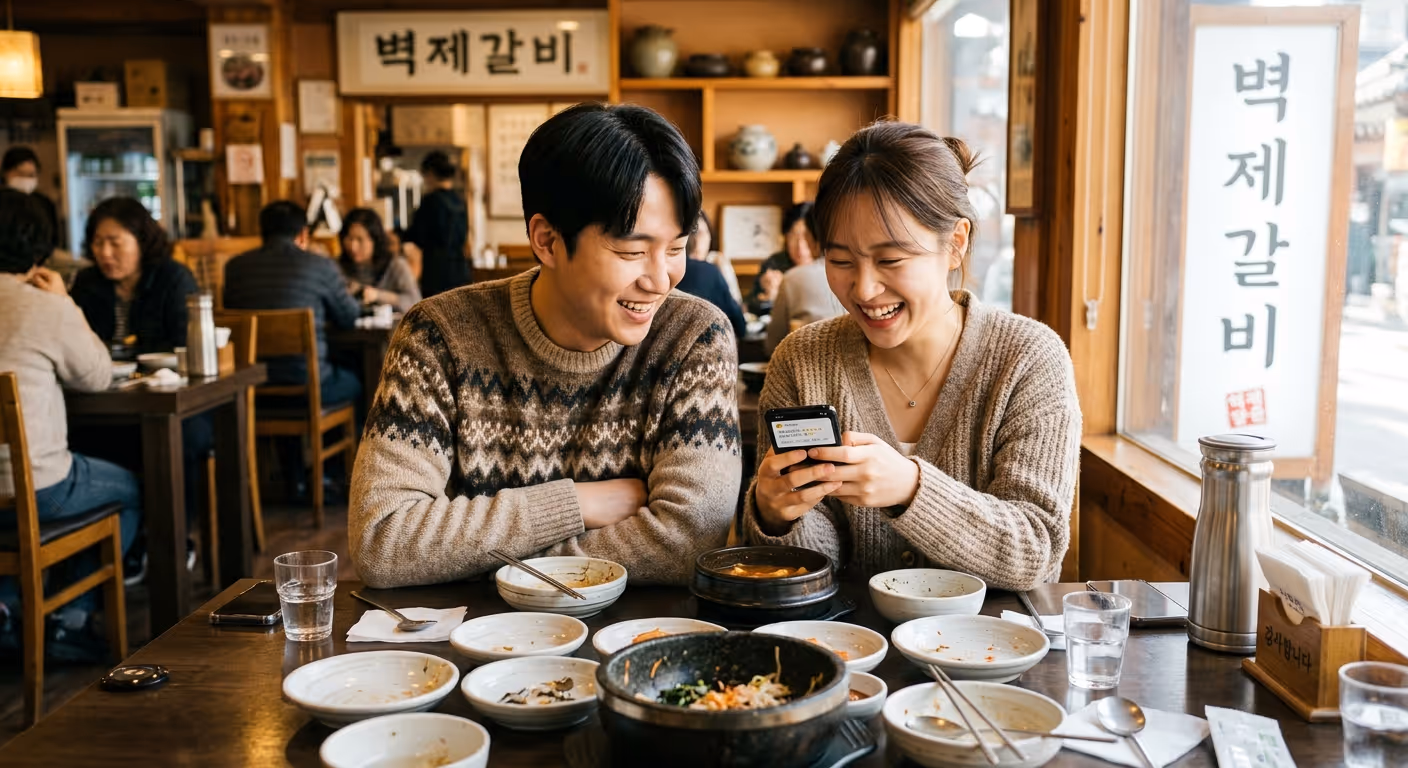 리뷰 작성하는 손님